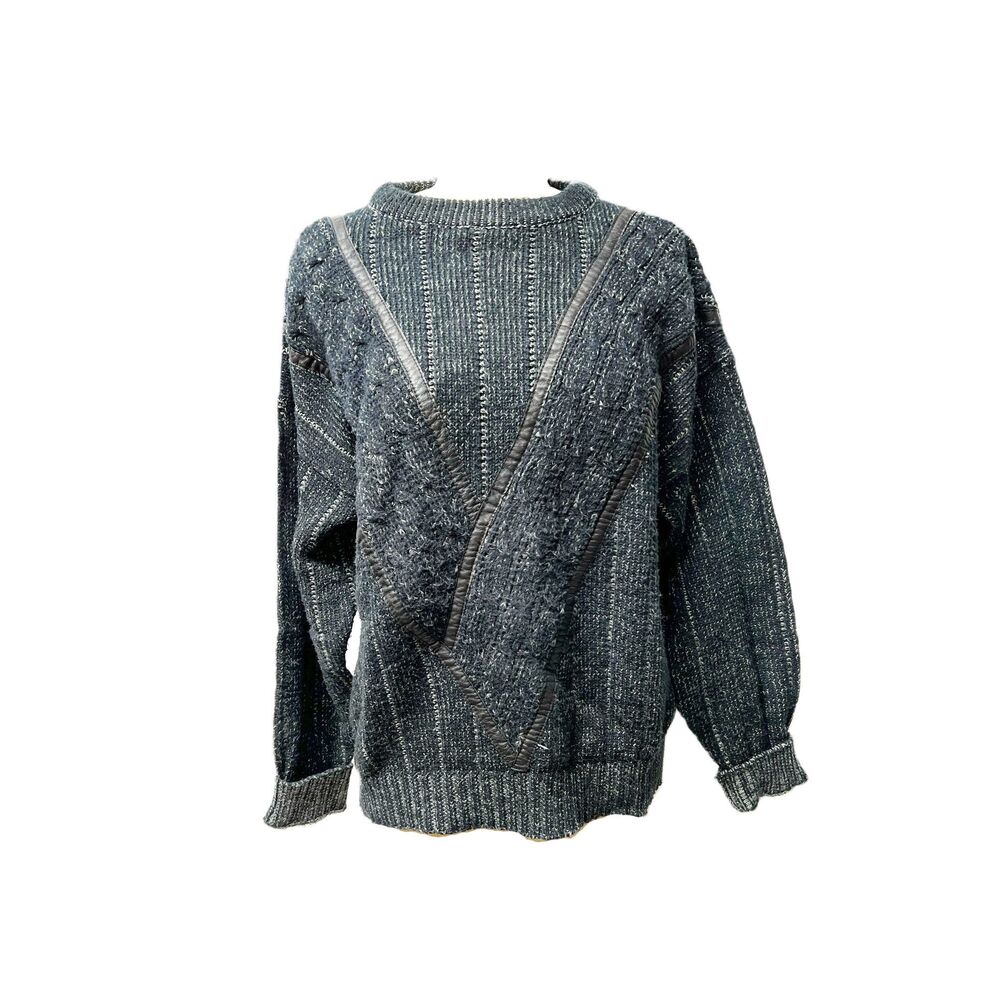 80s/90s Gabrielle Classic Oversized Cardigan Sweater With Leather Trim